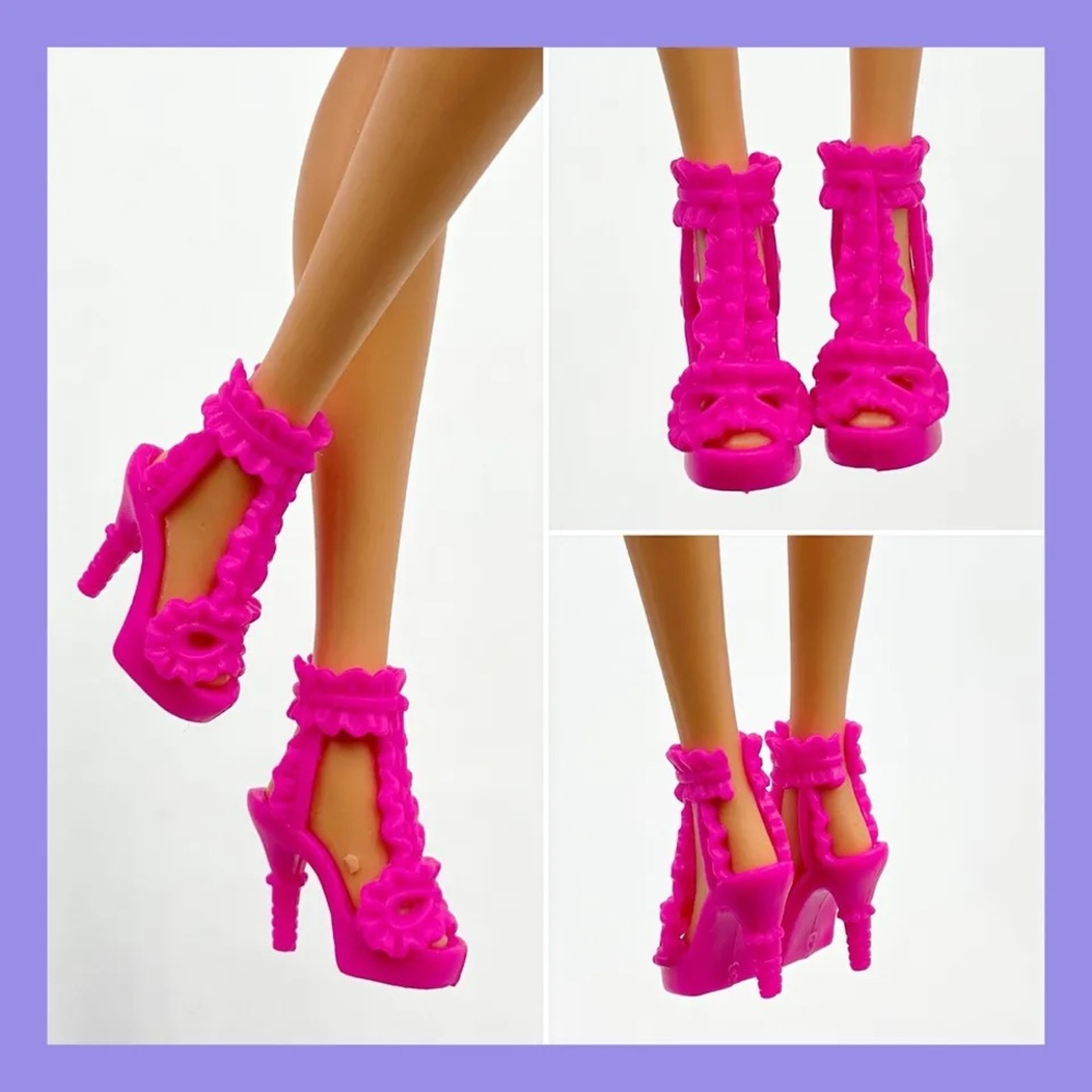 Barbie Doll Shoes - Fashionistas Pink Ruffle Ankle High Heels Mattel